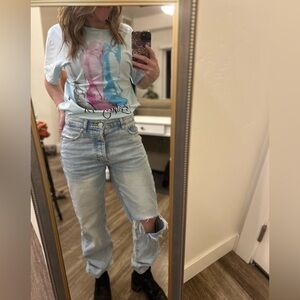 Britney Spears Light Blue Black Glitter text T-Shirt XS